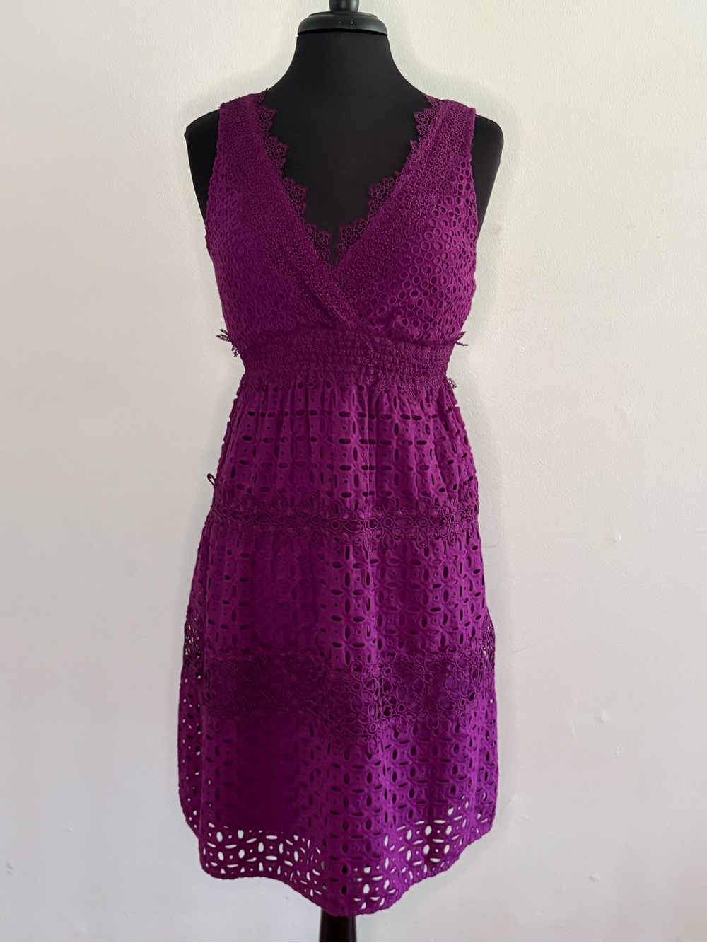 Elie Tahari Women’s Deep Purple Lace Eyelet Midi Dress Small